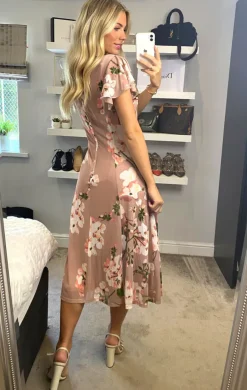 Acela Floral Print Mesh Dress, Dusty Pink