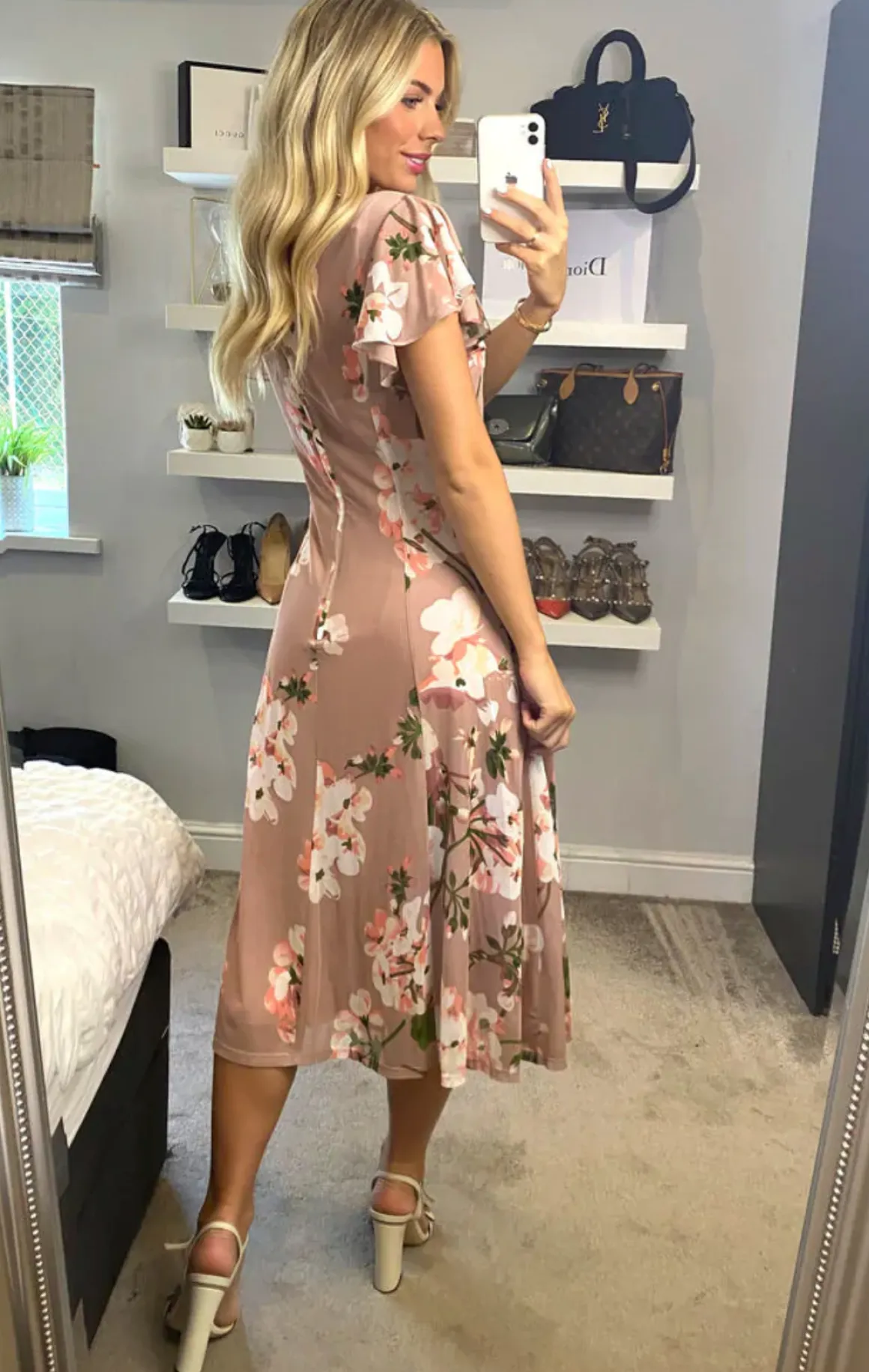 Acela Floral Print Mesh Dress, Dusty Pink