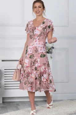 Acela Floral Print Mesh Dress, Dusty Pink