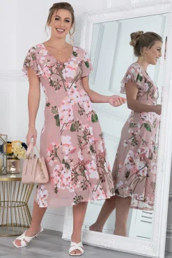 Acela Floral Print Mesh Dress, Dusty Pink