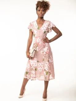 Acela Floral Print Mesh Dress, Dusty Pink