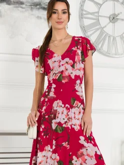 Acela Floral Print Mesh Dress, Plum