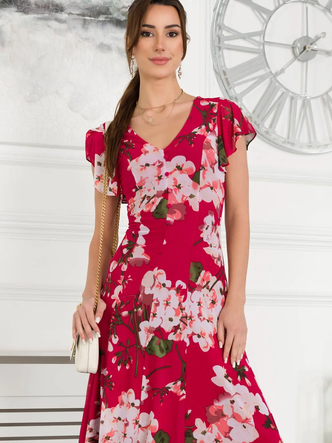 Acela Floral Print Mesh Dress, Plum