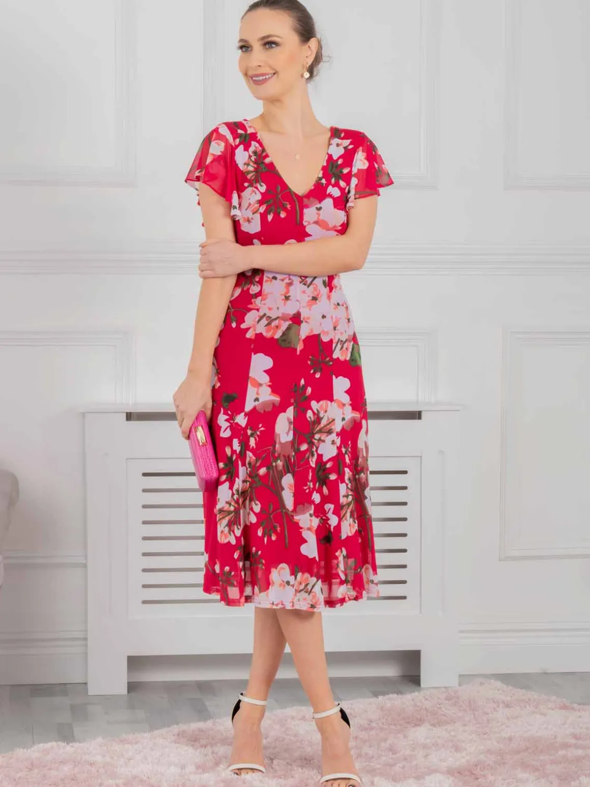 Acela Floral Print Mesh Dress, Plum