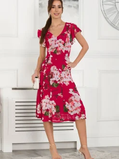 Acela Floral Print Mesh Dress, Plum