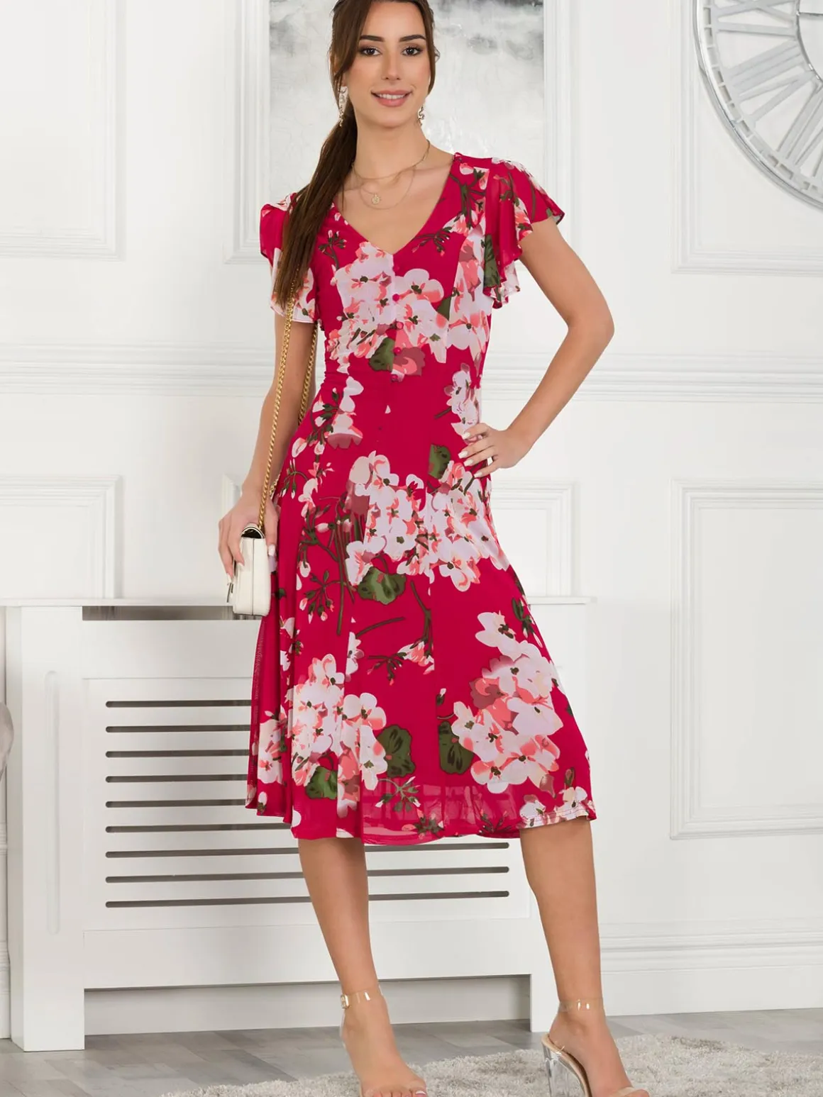 Acela Floral Print Mesh Dress, Plum
