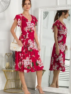 Acela Floral Print Mesh Dress, Plum