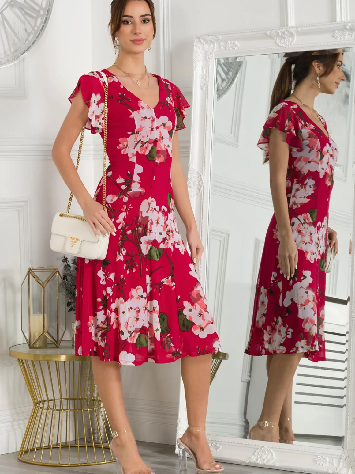 Acela Floral Print Mesh Dress, Plum