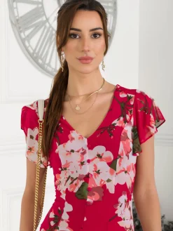 Acela Floral Print Mesh Dress, Plum