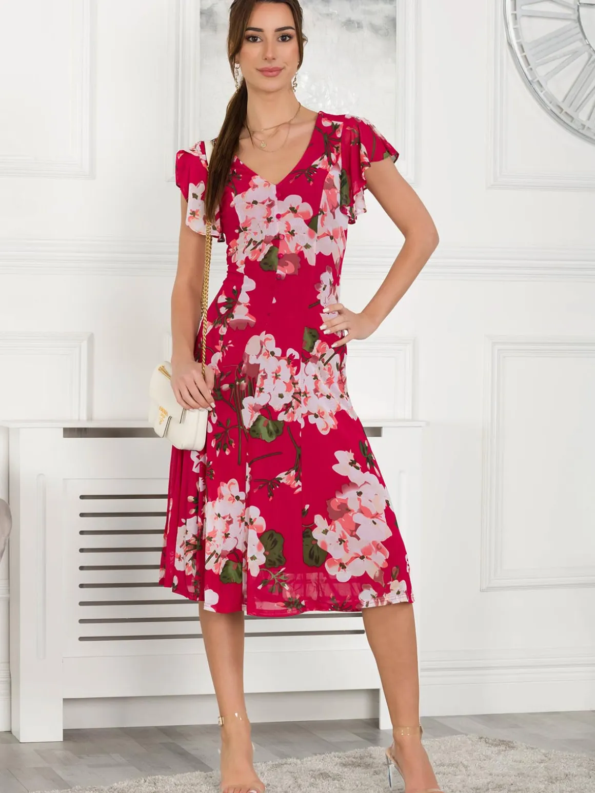Acela Floral Print Mesh Dress, Plum