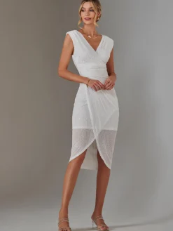 Aisla Ruched Sequin Bodycon Dress, White