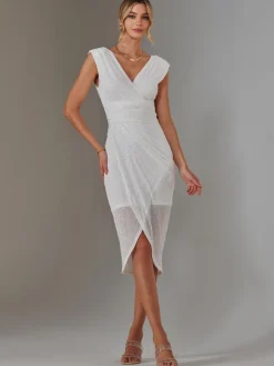 Aisla Ruched Sequin Bodycon Dress, White