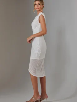 Aisla Ruched Sequin Bodycon Dress, White
