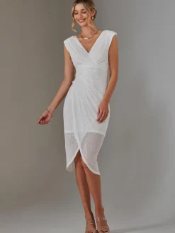 Aisla Ruched Sequin Bodycon Dress, White