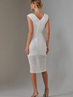 Aisla Ruched Sequin Bodycon Dress, White