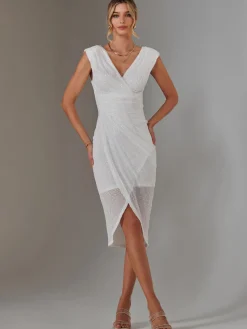 Aisla Ruched Sequin Bodycon Dress, White