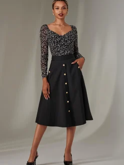 A-Line Midi Skirt, Black