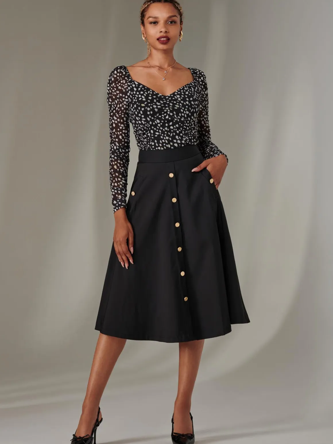 A-Line Midi Skirt, Black