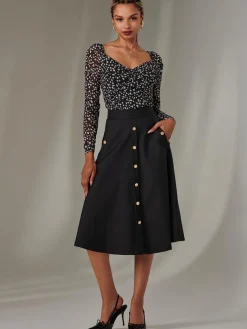 A-Line Midi Skirt, Black