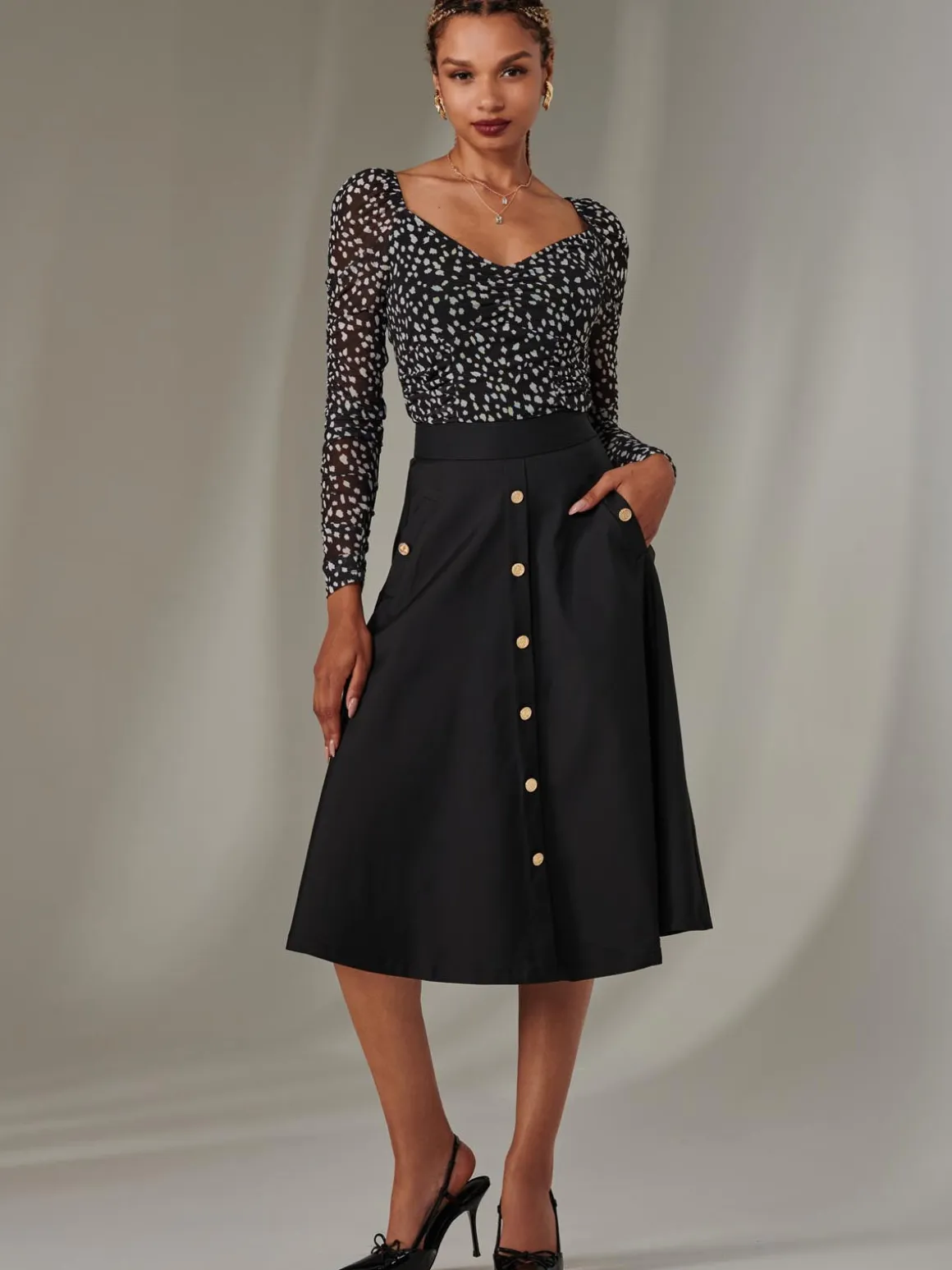 A-Line Midi Skirt, Black