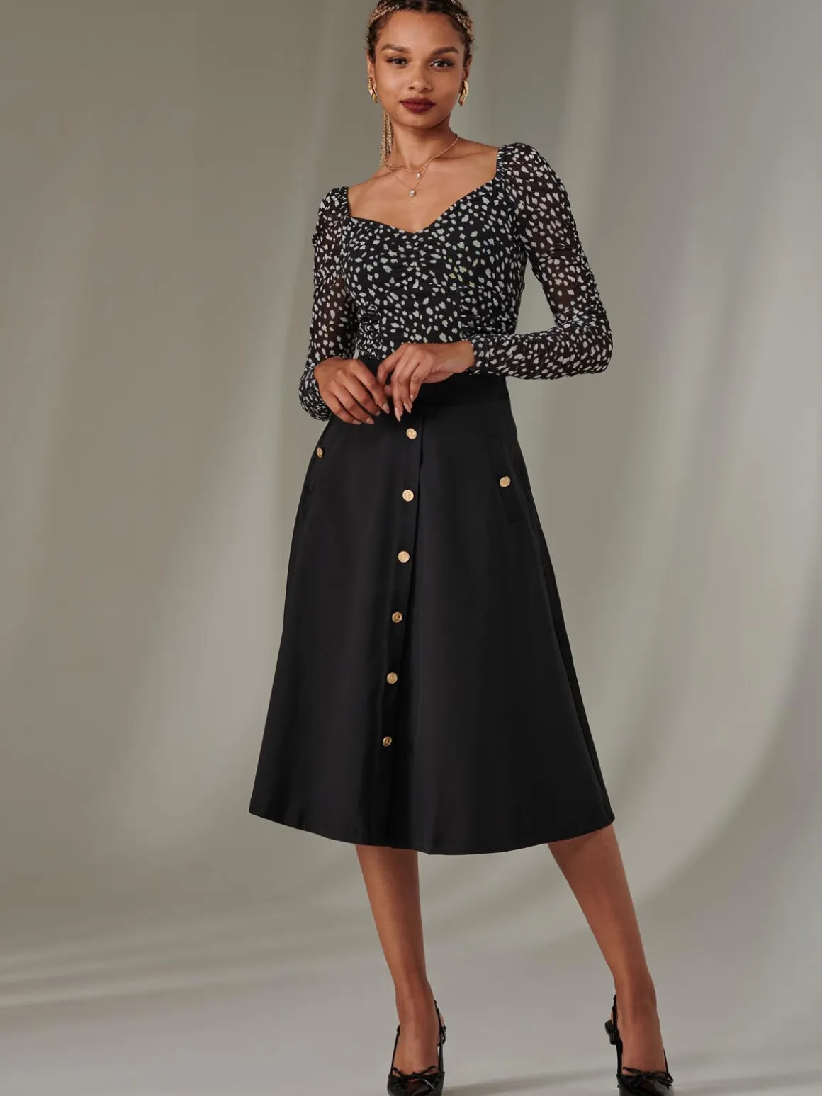 A-Line Midi Skirt, Black
