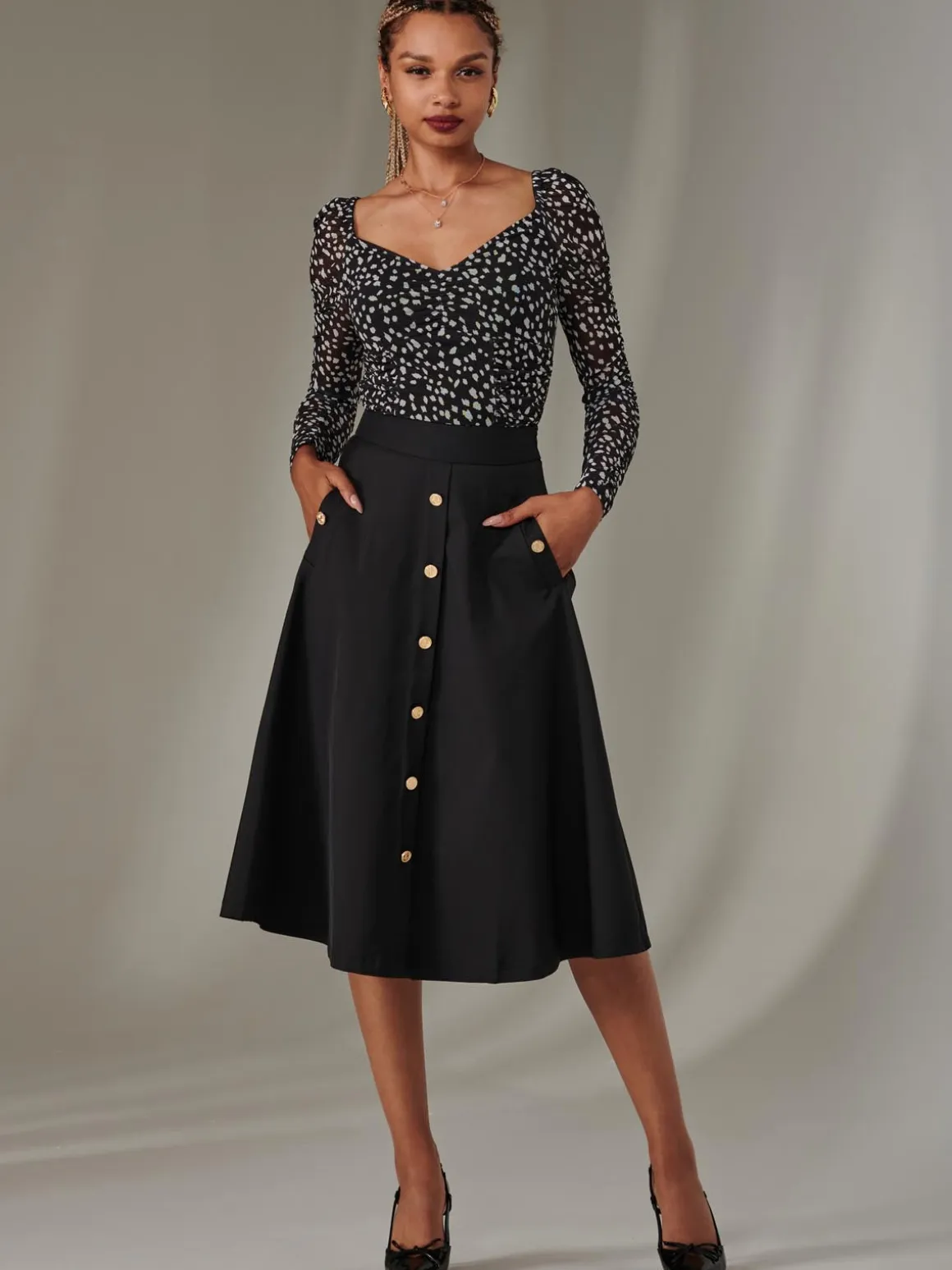 A-Line Midi Skirt, Black