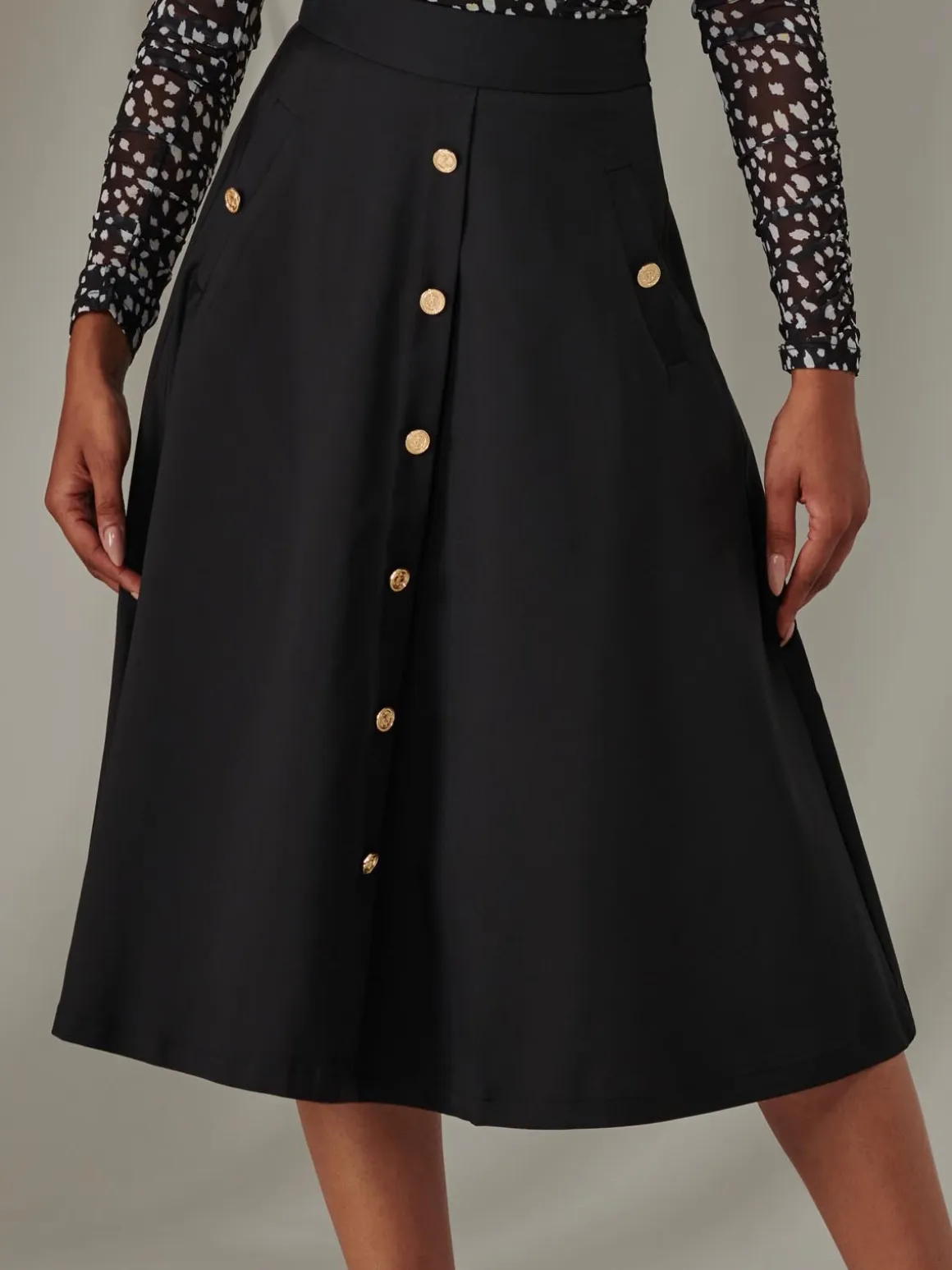 A-Line Midi Skirt, Black