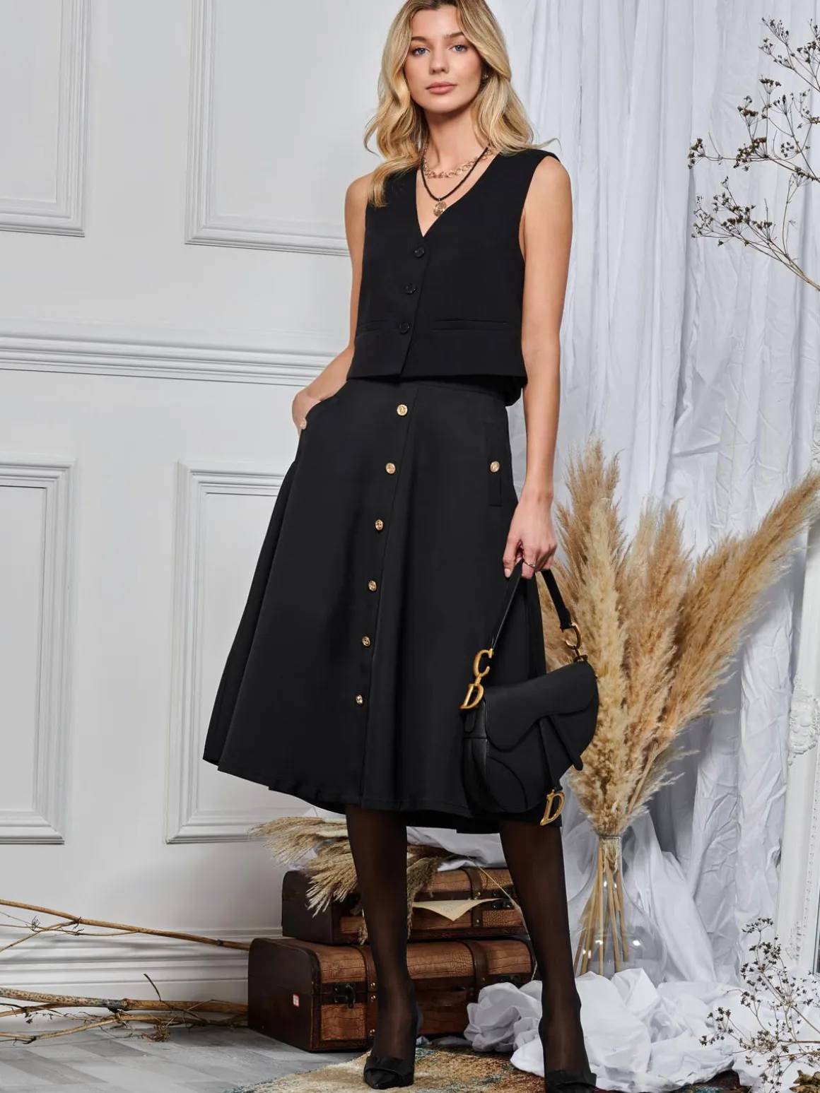 A-Line Midi Skirt, Black