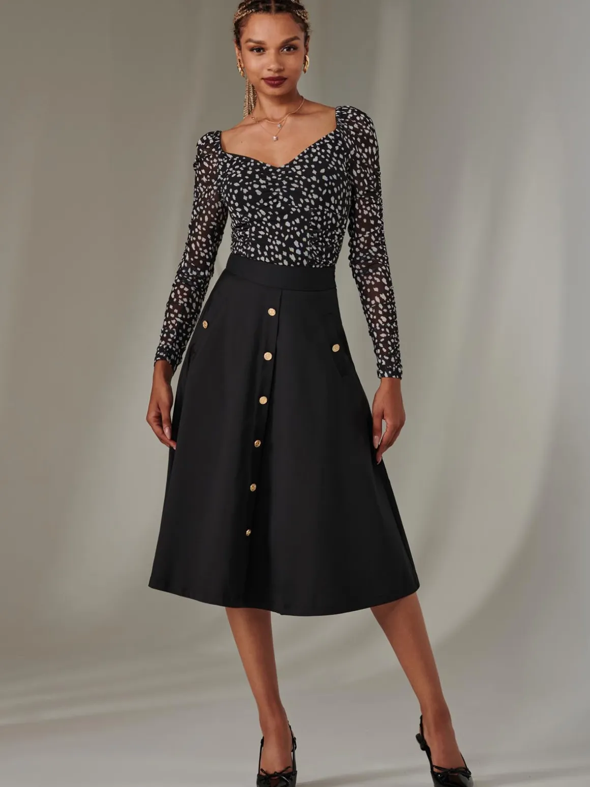 A-Line Midi Skirt, Black