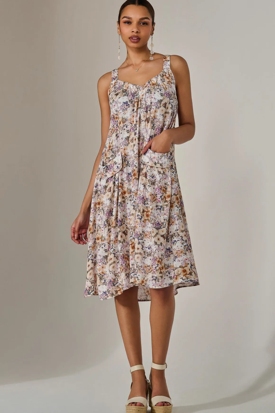 A-Line Pocket Smock Dress, Multi Abstract