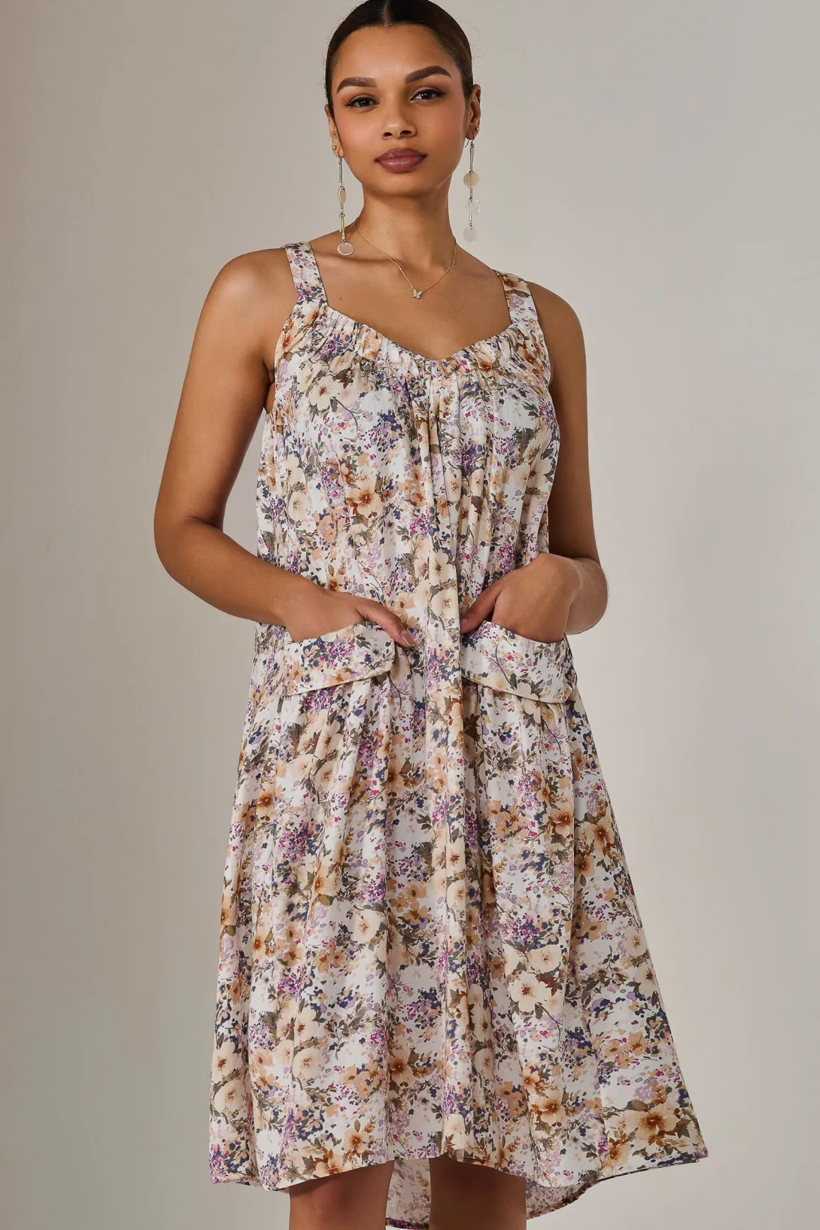 A-Line Pocket Smock Dress, Multi Abstract