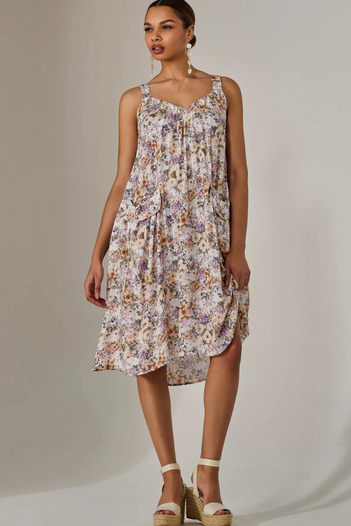 A-Line Pocket Smock Dress, Multi Abstract