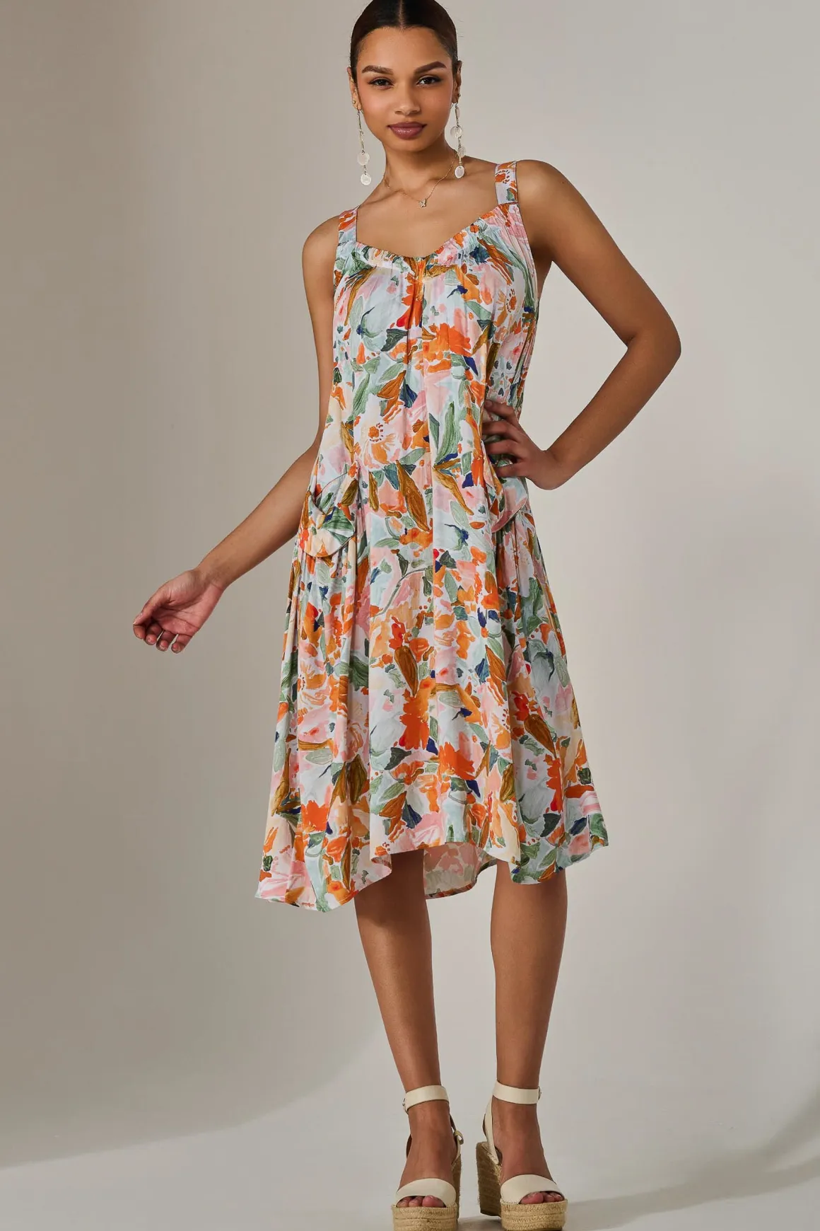 A-Line Pocket Smock Dress, Multi Floral