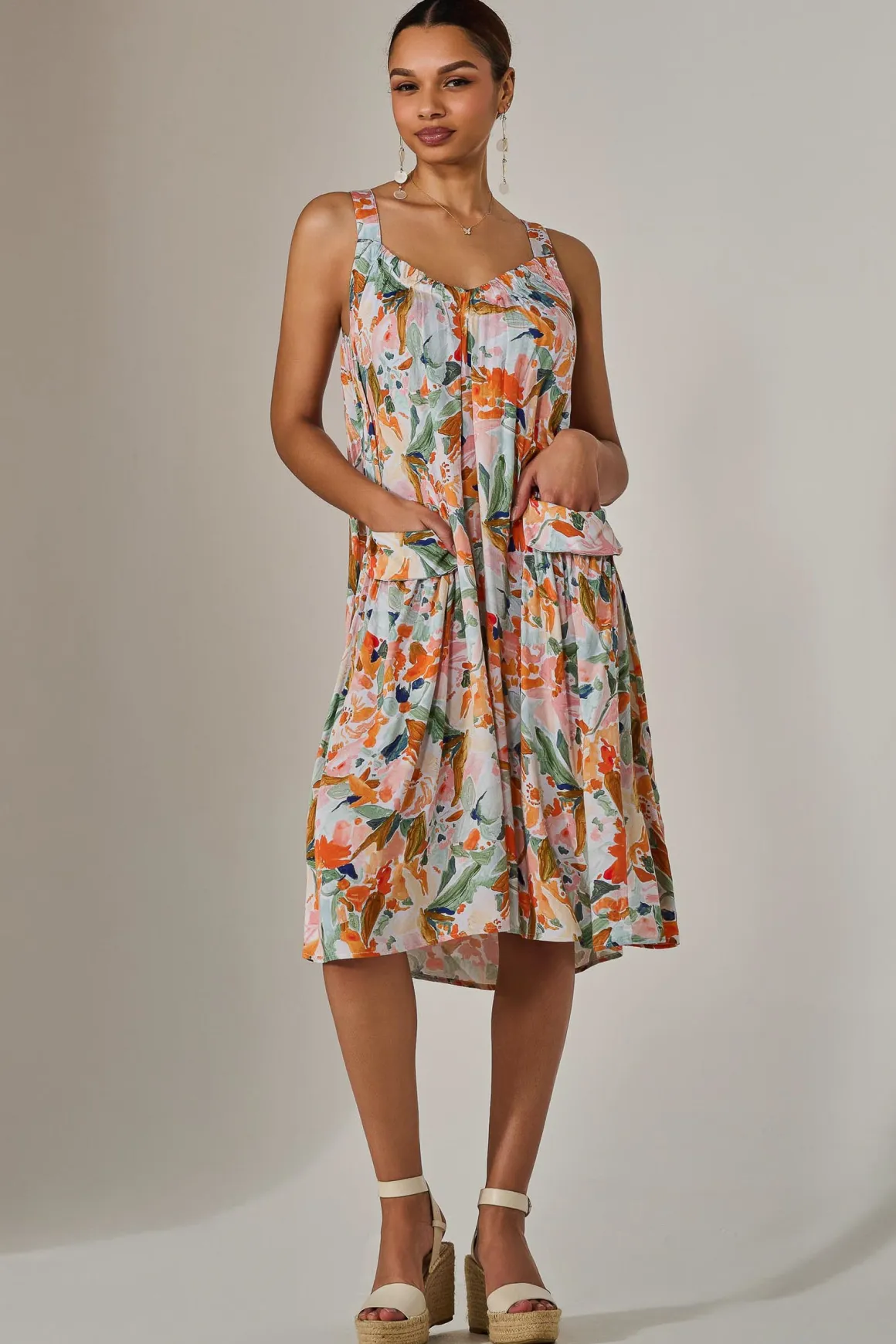 A-Line Pocket Smock Dress, Multi Floral