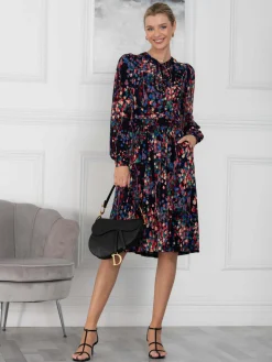 Allyn Bow Neck Long Sleeve Dress, Navy Abstract