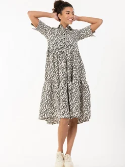 Amara Tiered Midi Shirt Dress, Beige Floral