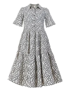 Amara Tiered Midi Shirt Dress, Beige Floral