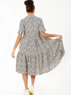 Amara Tiered Midi Shirt Dress, Beige Floral