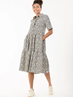 Amara Tiered Midi Shirt Dress, Beige Floral