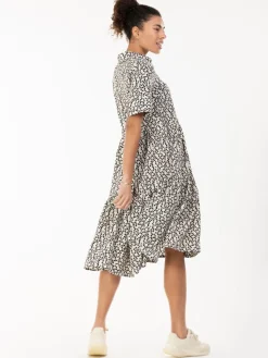 Amara Tiered Midi Shirt Dress, Beige Floral
