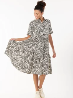 Amara Tiered Midi Shirt Dress, Beige Floral