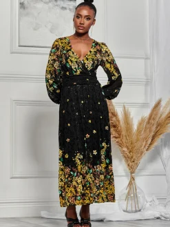 Amica Symmetrical Print Lace Maxi Dress, Yellow Floral