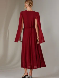 Amira Cape Sleeve Wrapped Maxi Dress, Merlot