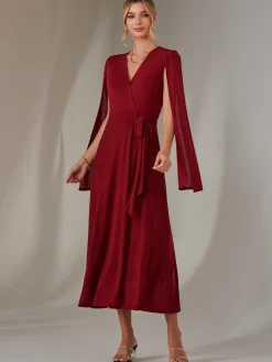 Amira Cape Sleeve Wrapped Maxi Dress, Merlot