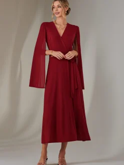 Amira Cape Sleeve Wrapped Maxi Dress, Merlot