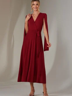 Amira Cape Sleeve Wrapped Maxi Dress, Merlot