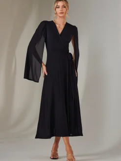 Amira Cape Sleeve Wrapped Maxi Dress, Navy
