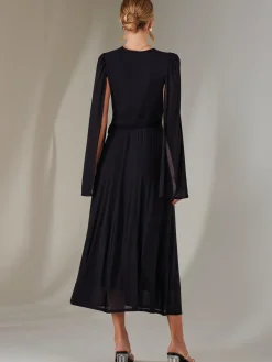 Amira Cape Sleeve Wrapped Maxi Dress, Navy