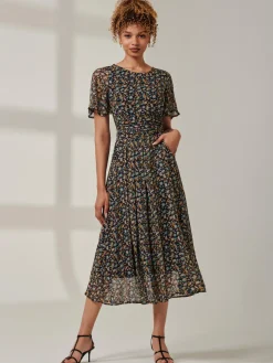 Angel Sleeve Chiffon Maxi Dress, Navy Floral