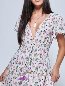 Angel Sleeved High Low Holiday Maxi Dress, Pink Floral